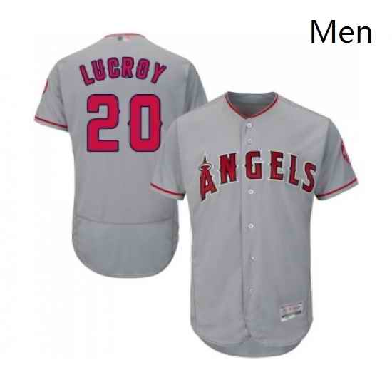 Mens Los Angeles Angels of Anaheim 20 Jonathan Lucroy Grey Road Flex Base Authentic Collection Baseball Jersey